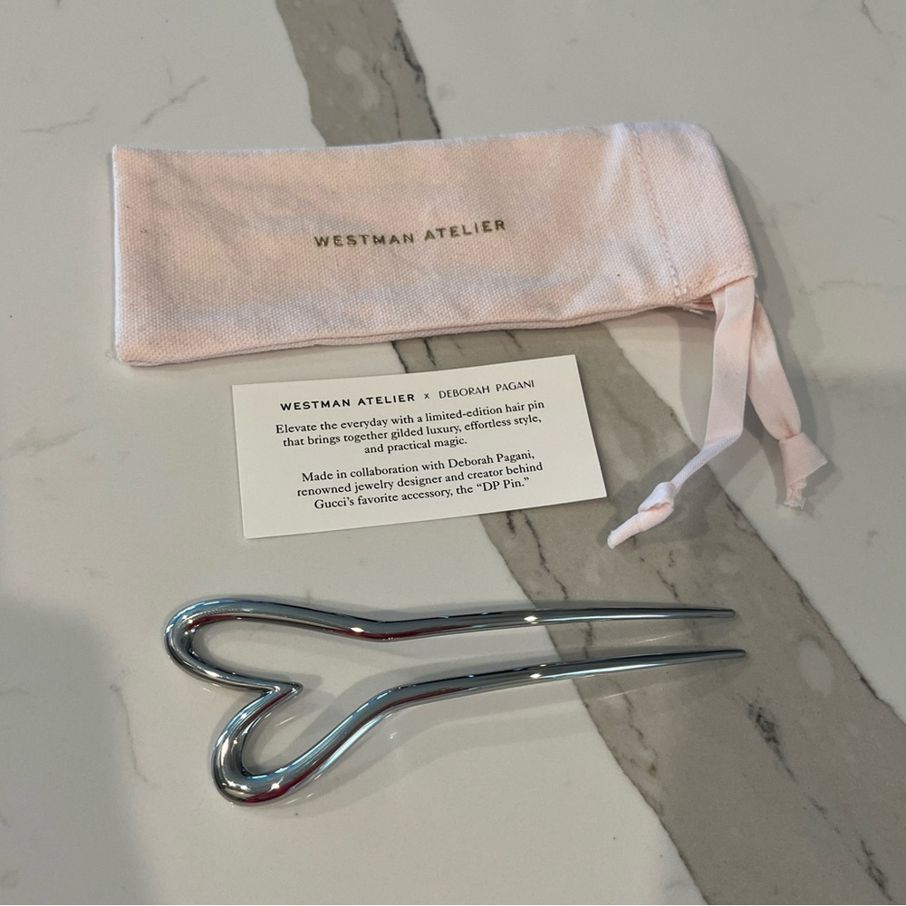 Westman Atelier Silver Heart-Shaped Metal Hair Pin with Pink Pouch